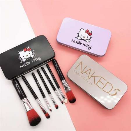 private logo travel 7pcs synthetic wooden handle makeup brush set with case